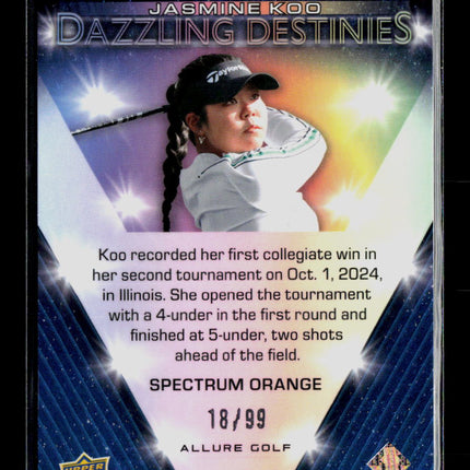 2026 Upper Deck Allure Golf Dazzling Destinies Jasmine Koo Orange 18/99
