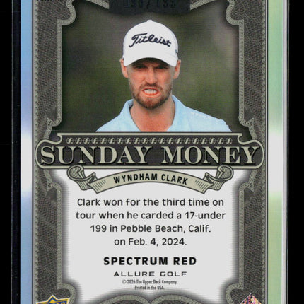 2026 Upper Deck Allure Sunday Money Wyndham Clark #SM-4 Spectrum Red 098/199