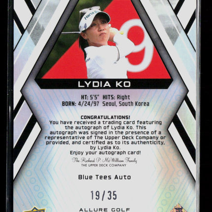 2026 Upper Deck Allure Golf Lydia Ko #50 Blue Tees Auto RC Auto /35