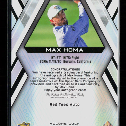 2026 Upper Deck Allure Golf Max Homa #15 Red Tees Auto