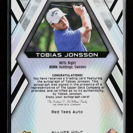 2026 Upper Deck Allure Golf Tobias Jonsson #42 Red Tees Auto RC
