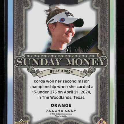 2026 Upper Deck Allure Golf Sunday Money Nelly Korda #SM-11 Orange