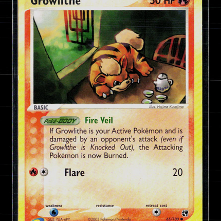 Pokemon 2003 EX Sandstorm Growlithe #65/100 Reverse Foil