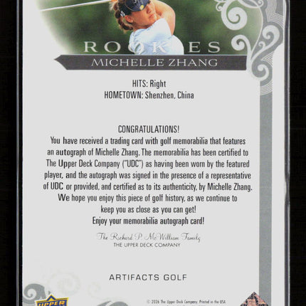 2026 Upper Deck Artifacts Golf Michelle Zhang #AR-MZ Patch Dual Auto /149