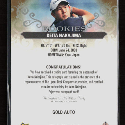 2026 Upper Deck Artifacts Golf Keita Nakajima #64 Gold RC Auto /49