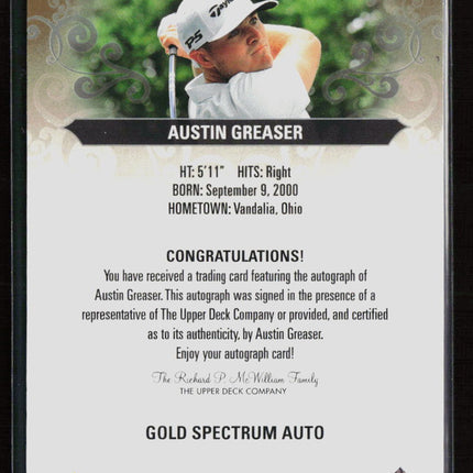 2026 Upper Deck Artifacts Golf Austin Greaser #40 Gold Spectrum RC Auto 41/49