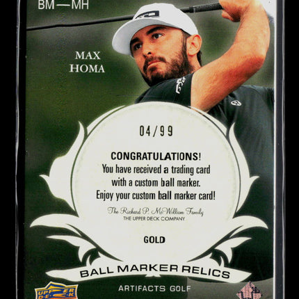 2026 Upper Deck Artifacts Golf Max Homa #BM-MH Gold Ball Marker Relics 04/99