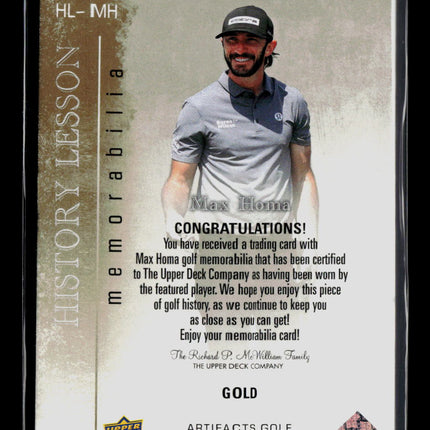 2026 Upper Deck Artifacts Golf Max Homa Gold 1/5 History Lesson Patch