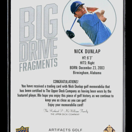 2026 Upper Deck Artifacts Golf Big Drive Fragments Nick Dunlap #BDF-ND