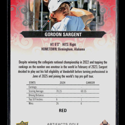 2026 Upper Deck Artifacts Golf Gordon Sargent #36 Red 433/499