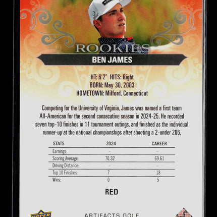 2026 Upper Deck Artifacts Golf Ben James #72 Red 277/499 RC