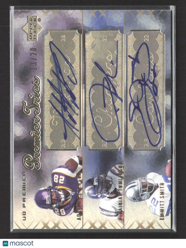 2007 UD Premier Trios Adrian Peterson LaDainian Tomlinson Emmitt Smith /20 Auto