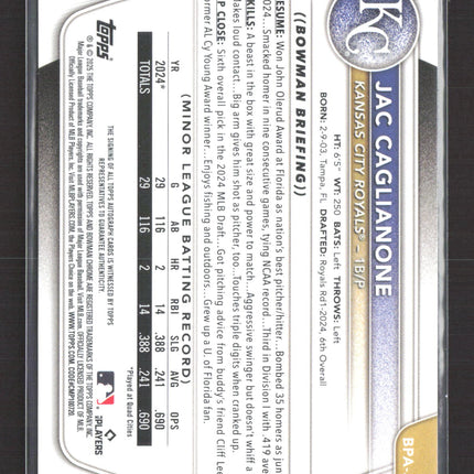 2025 Topps Bowman Jac Caglianone #BPA-JC Purple 181/250 Auto