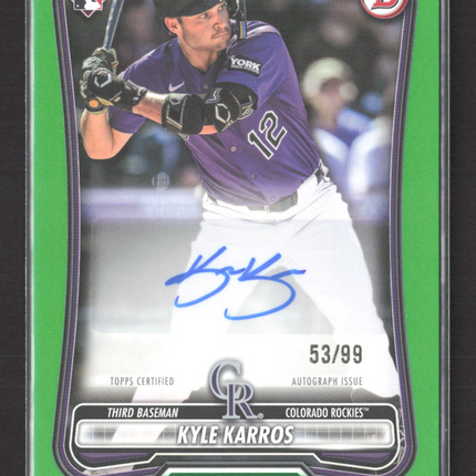 2026 Topps Bowman Kyle Karros #PRV-KK Green 53/99 RC Auto