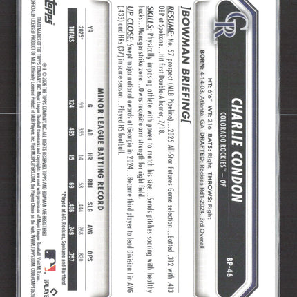 2026 Bowman Charlie Condon #BP-46 Purple /250