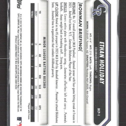 2025 Bowman Chrome Ethan Holliday #BCP-1 1st Bowman