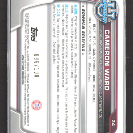 2022 Bowman University Cam Cameron Ward #34 RayWave 096/100