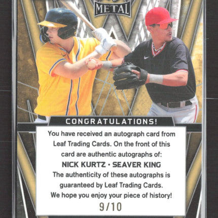2024 Leaf Metal Seaver King Nick Kurtz #DA-21 Red Dual Auto 9/10 Auto