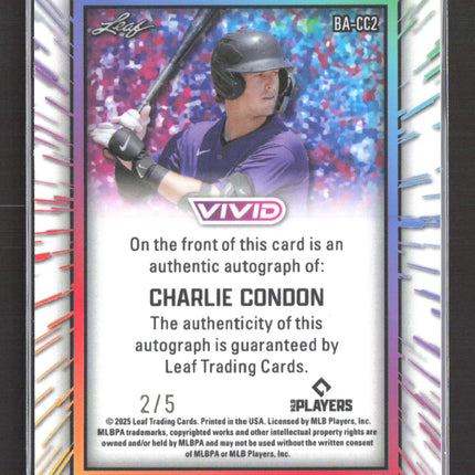 2025 Leaf Vivid Charlie Condon #BA-CC2 2/5 Auto