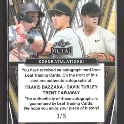 2024 Leaf Metal Auto Trent Caraway Travis Bazzana Gavin Turley Blue 3/5 Auto