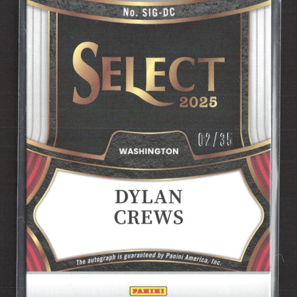 2025 Panini Select Prizm Dylan Crews #SIG-DC Purple 02/35 RC Auto