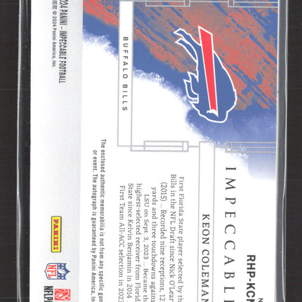 2024 Panini Impeccable Elegance Keon Coleman #RHP-KCN 06/75 Patch RC Auto