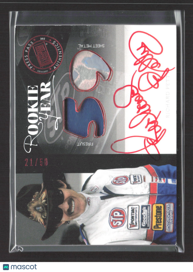 2012 Press Pass Redline Rookie Year Richard Petty /50 Firesuit Sheet Metal Auto