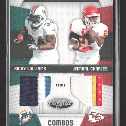 2010 Certified Fabric of the Game Ricky Williams Jamaal Charles #9 Patch /25