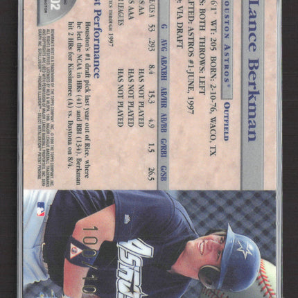 1998 Bowman's Best Lance Berkman #102 Atomic Refractor 100/100