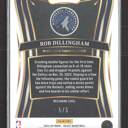 2024 Panini Select Prizm Mezzanine Rob Dillingham #392 Green Checkerboard RC 5/5