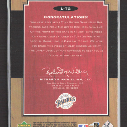 2001 Upper Deck Legends Legendary Lumber Tony Gwynn #L-TG Game-Used Bat