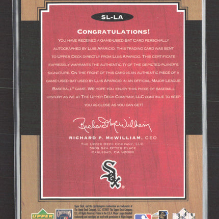 2001 Upper Deck Legends Legendary Lumber Luis Aparicio #SL-LA Game-Used Bat Auto