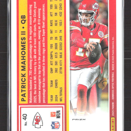 2025 Panini Donruss Optic Prizm Patrick Mahomes II #40 100 emoji