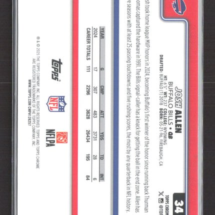 2025 Topps Chrome Josh Allen #34 Green Wave 9/99
