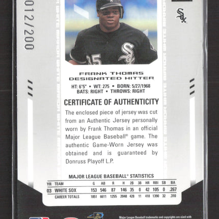 2004 Leaf Certified Mirror White Frank Thomas #62 Game-Worn Jersey /200