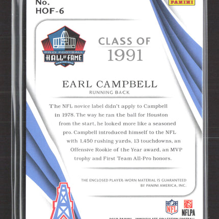 2018 Panini Immaculate Collection Earl Campbell #HOF-6 Jersey Patch 06/49
