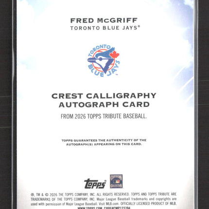 2026 Topps Tribute Fred McGriff #TCC-FM Crest Calligraphy 35/75 Auto