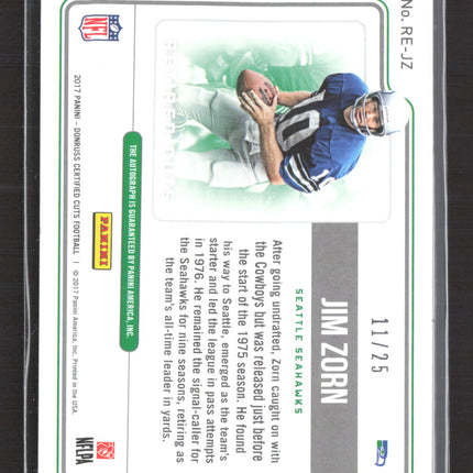 2017 Panini Certified Cuts Jim Zorn #RE-JZ Retired Cut Signature 11/25 Auto