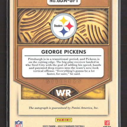 2022 Panini Gold Standard Golden Debuts George Pickens #GDA-GPI 81/99 Auto