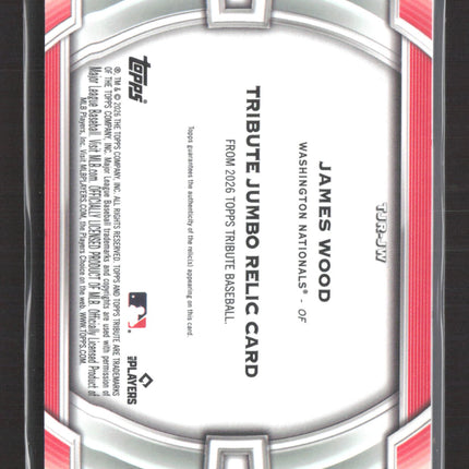 2026 Topps Tribute James Wood #TJR-JW Gold /50 Jumbo Relic Jersey