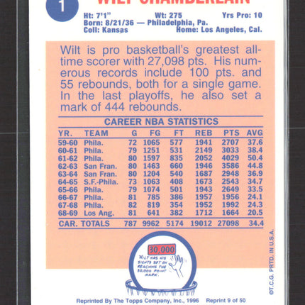 1996 Topps Finest Wilt Chamberlain Reprint Wilt Chamberlain #1