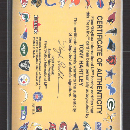 2000 Fleer Autographics Tony Hartley Auto