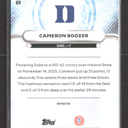 2026 Topps Bowman University Best Cameron Boozer #69 Refractor