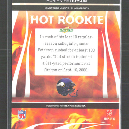 2007 Score Hot Rookie Adrian Peterson #HR-3