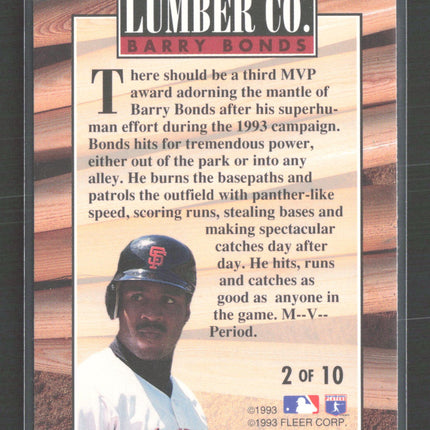 1993 Fleer Lumber Company Barry Bonds #2