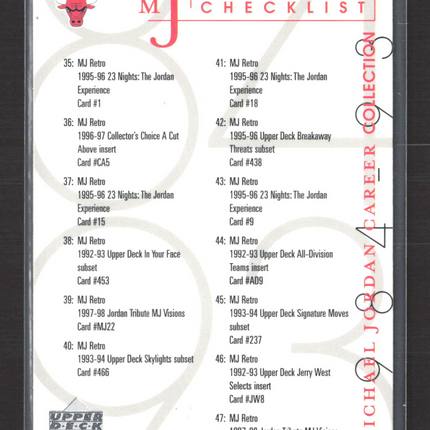 1998 Upper Deck Career Collection MJ Retro Michael Jordan #60 Checklist