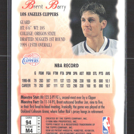 1996 Topps Finest Maestros Brent Barry #M4