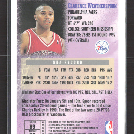 1996 Topps Finest Gladiators Clarence Weatherspoon #G9 Refractor