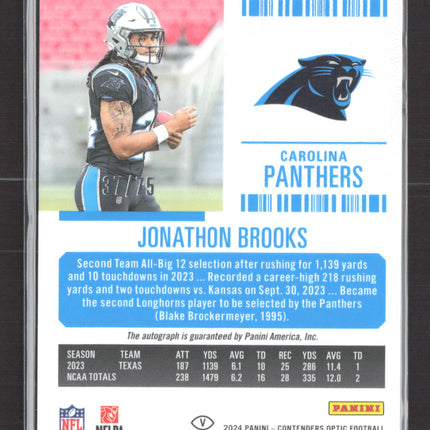 2025 Panini Contenders Optic Prizm Jonathon Brooks #114 37/75 Auto