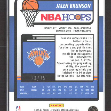 2024 Panini NBA Hoops Premium Stock Jalen Brunson #242 Green /75